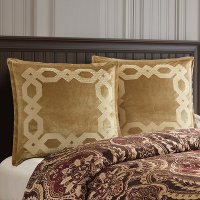 Gold Velvet Euro Sham with Geometric Embroidery