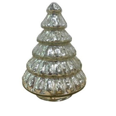 HomeRoots 7" Embossed Silver Glass Christmas Tree Sculpture