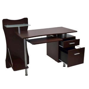 Chocolate Brown Wood Desk With 2 Drawers, CPU Shelf, Home Office Desk - 1 of 4