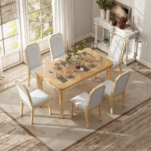 CAVINAS Dining Table Set for 6 Farmhouse Rustic Table and 6 High-back Design Chairs for Kitchen - 1 of 4