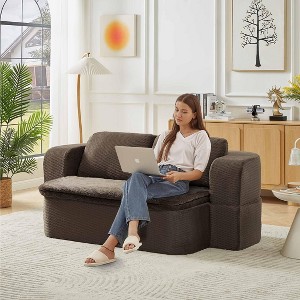 Aukfa 74.8" Convertible Sleeper Sofa Bed, 2-in-1 Folding Futon with Cushion Blanket Comfy Foam Compression Sofas Couches,Dark Brown - 1 of 4