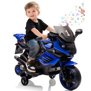 Kids Motorcycle, ride on car toy with training wheels, working headlight, horn and music, suitable for boys and girls aged 3-6. - 1 of 4