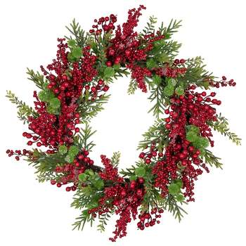 Northlight Artificial Frosted Red Berry and Pine Christmas Wreath, 28-Inch, Unlit