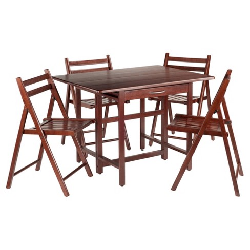 5pc Set Taylor Drop Leaf Table With Folding Chairs Walnut