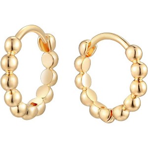 Huggie Hoop Earrings 14K Gold Plated Cubic Zirconia Dainty Simple Cute Beads Elegant CZ Circle Small Hoop Earring for Women Minimalist Handmade - 1 of 4