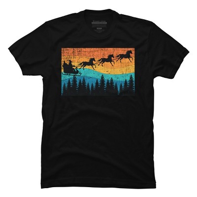 Men's Design By Humans Retro Christmas Horse Riding Santa Vintage 70s 80s Xmas By pahari T-Shirt