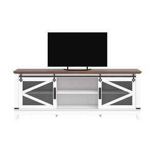 GustoWave 66'' Large TV Stand, Entertainment Center with Sliding Barn Doors& Open Storage, TV Media Console Table with Storage Shelves, White & Brown - 1 of 4