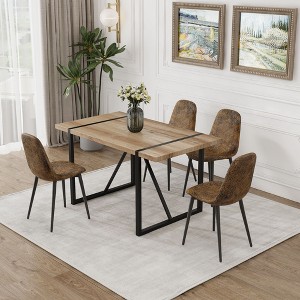NicBex Dining Table Set for 4 Modern Dining Table with Wooden Tabletop, Geometric Legs and 4 Suede Chairs for Dining Rooms - 1 of 4