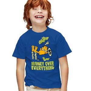 Boys' Garfield Money Is Everything T-Shirt Royal Blue X Small - 1 of 4