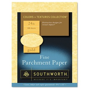 Southworth Parchment Specialty Paper, 24 lb Bond Weight, 8.5 x 11, Gold, 100/Pack - 1 of 1