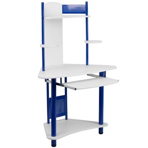Corner Computer Desk with Hutch Blue - Flash Furniture