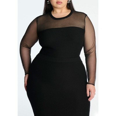ELOQUII Women's Plus Size Horizontal Ribbed Sweater