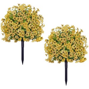 2 Pcs Artificial Flowers with Ground Spikes, 23.62" Fake Flowers Outdoor, Fabric Artificial Flower Sets UV Resistant,Realistic Artificial Shrubs Ball - 1 of 4