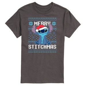 Men's - Lilo and Stitch - Merry Stitchmas Ugly Christmas Pattern Short Sleeve Graphic T-Shirt - 1 of 4
