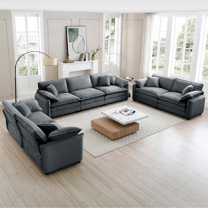 3-Piece Corduroy Fabric Modern Sofa Set with Two 2-Seaters and One 3-Seater, Large Deep Seat, Sofat Cushion and Pillows - 1 of 4