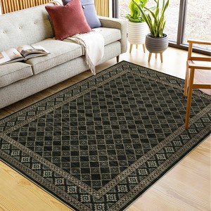 Border Geometric Area Rugs for Living Room Soft Washable Rug Low Pile Non-Slip Accent Rug for Bedroom - 1 of 4