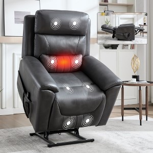ChicFurnit Living Room Chair Arm Accent Chair Power Recliner with Dual Motor Lift Assist Massage Vibration Cup Holder, 30.31"*25.59"*22.04" - 1 of 4