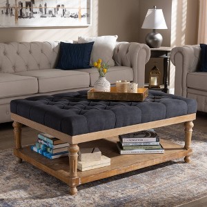 Lindsey Linen Fabric Upholstered Wood Cocktail Ottoman - Baxton Studio - 1 of 4