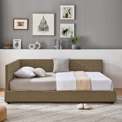 Full Size Upholstered Tufted Bed Frame, Sofa Bed Frame With Backrest And Armrests, Full-Size Bed For Bedroom, Sofa Bed Modern-Cuddlewood