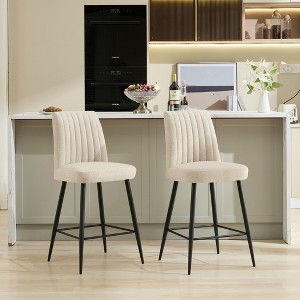 PAGED Velvet Bar Stools Set of 2, Modern Elegance Counter Stools with Adjustable Iron Feet, Bar Chairs for Home Pub - 1 of 4