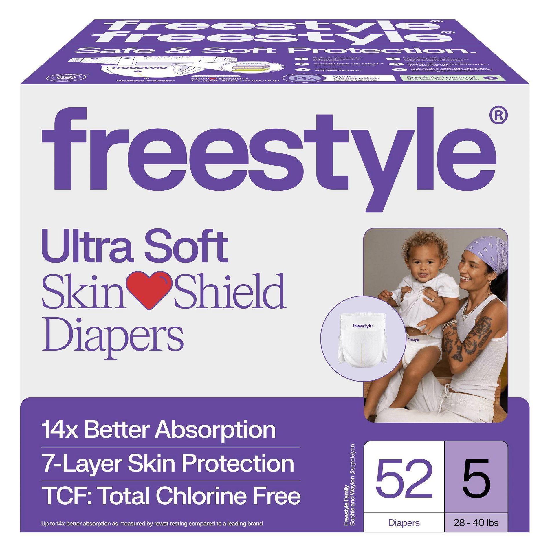 Freestyle Total Chlorine Free 14x Better Absorption Hypoallergenic Baby Diapers - Size 5 - 52ct
