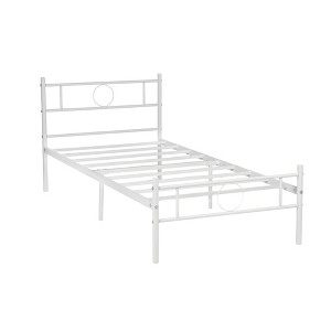 FurnitureR Twin Size Metal Bed Frame with Headboard and Footboard – Under Foundation Storage, No Box Spring Needed, Easy Assembly, White - 1 of 4