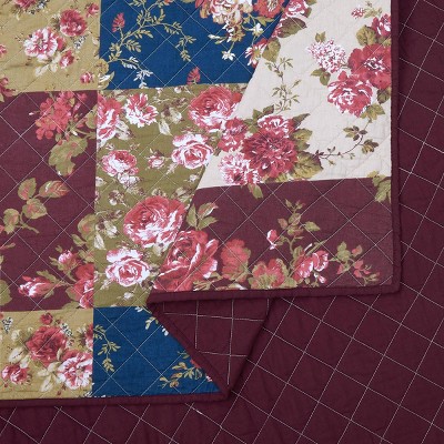 Full Red Cotton Reversible Quilt Set with Shams