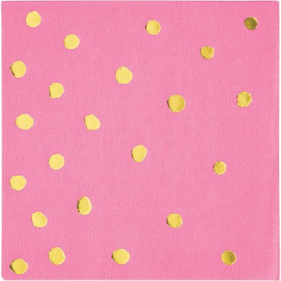48ct Foil Dotted Disposable Beverage Napkins Pink