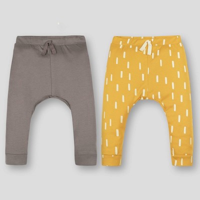 Image of Lamaze Baby 2pk Organic Cotton Earthtone Raindrop Pull-On Harem Pants - Taupe/Honey Yellow 12M