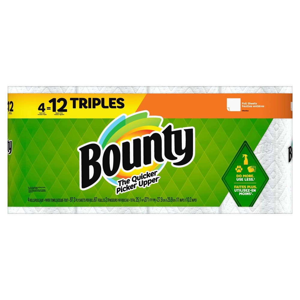 Bounty Full Sheet Paper Towels - 4 Triple Rolls 12 roll cases 