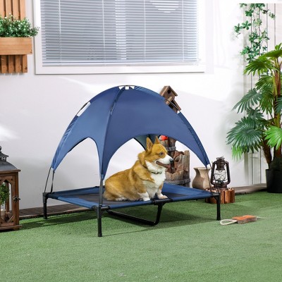 Large Dark Blue Elevated Outdoor Pet Bed with Canopy