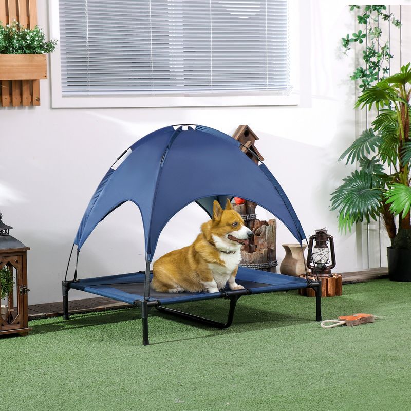 PawHut Elevated Portable Dog Cot Cooling Pet Bed With UV Protection Canopy Shade, 3 of 8