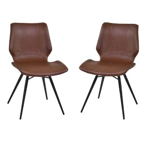 Set of 2 Sheffield Dining Chair Vintage Coffee/Black - Armen Living: Faux Leather Upholstered, Metal Frame, Armless Design - 1 of 4