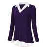 Coolmee Women's Contrast Collared Shirts Long Sleeve Patchwork Work Blouse Tunics Tops - 2 of 4
