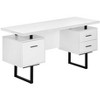 Vynxaria Modern 60" White Laminate Computer Desk with Black Metal Frame Reversible Setup Storage Drawers for Home Office - 2 of 4