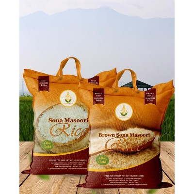 Shastha Traditional Sona Masoori Rice 10lbs + Brown Sona Masoori Rice 10lbs - Pack of 2 , 10 lbs