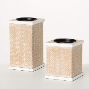 8.5" Rattan Block Pillar Holders - Set of 2, Multicolor - 1 of 4