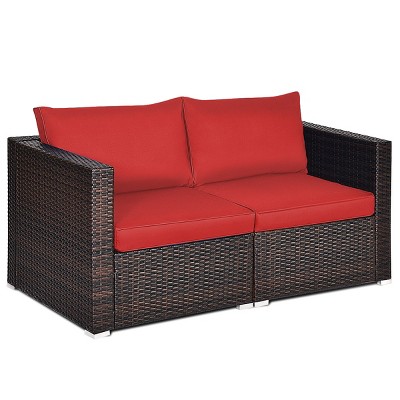 Tangkula 2-Piece Patio Wicker Corner Sofa Set Rattan Loveseat with Removable Cushions