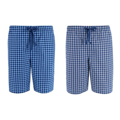 Hanes Men s Woven Cotton Pajama Sleep Shorts pack Of 2 Small Galapagos Blue And Navy Plaid Target