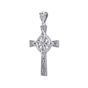 Slickblue Women's Sterling Silver Celtic Cross Necklace with Four Point Knot, 1.7" Pendant on 18" Chain - 1 of 4