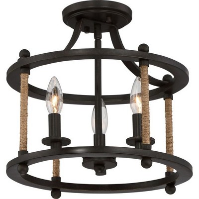 Imperial Bronze 3-Light Indoor/Outdoor Glass Semi-Flush Mount
