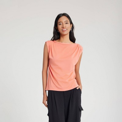 Women's Pleated Knit Top - A New Day™ Coral Pink XS