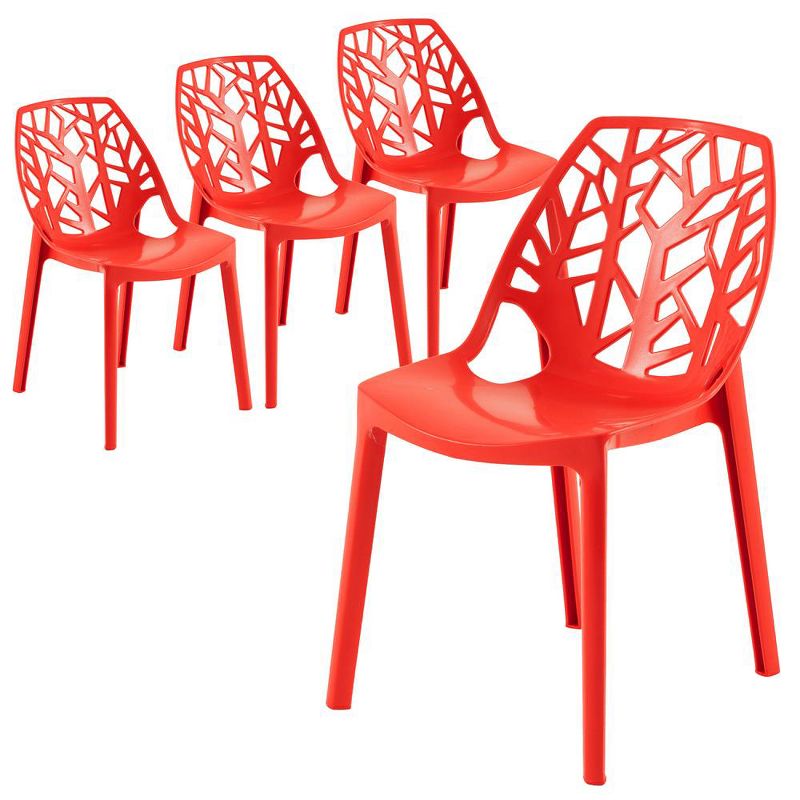 LeisureMod Cornelia Modern Plastic Dining Chair with Cut-Out Tree Design, Set of 4, 1 of 2