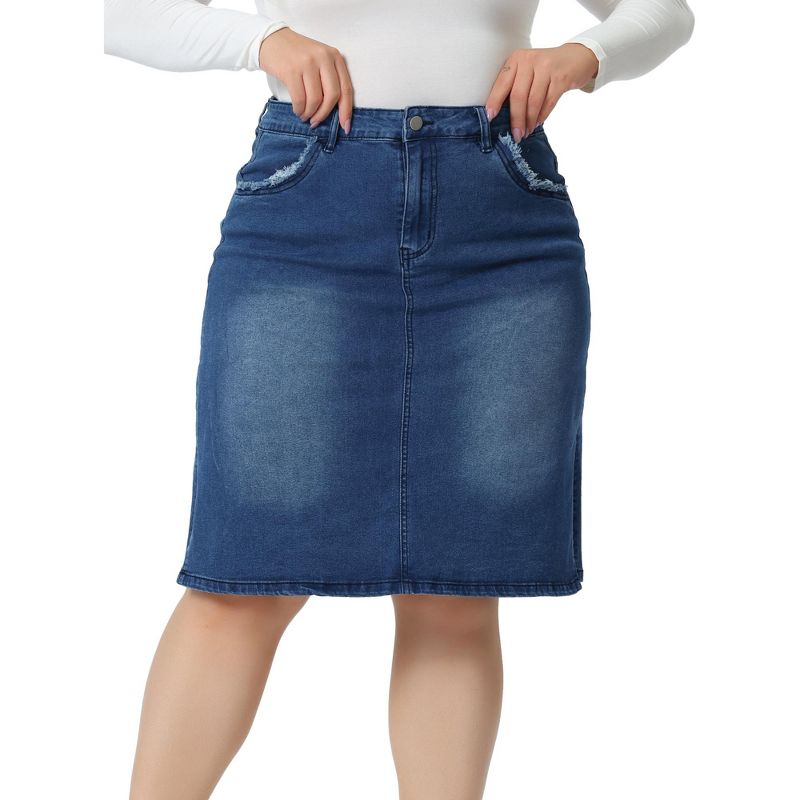 Agnes Orinda Women's Plus Size Casual Slim Side Slit Jean Denim  Pencil Skirt, 1 of 6