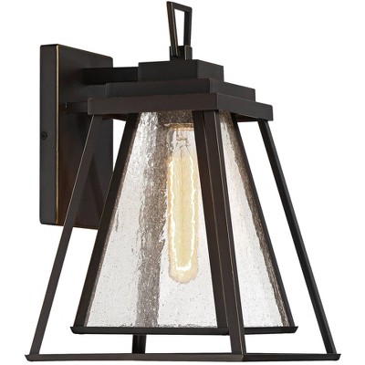 Minka Lavery Modern Outdoor Wall Light Fixture Dakota Bronze 14 1/4" Seedy Glass Shade for Post Exterior Deck Porch Yard Patio