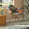 Fabulaxe Mid-Century Modern Upholstered Plastic Multicolor Fabric Patchwork DAW Shell Dining Chair with Wooden Dowel Eiffel Legs - 4 of 4