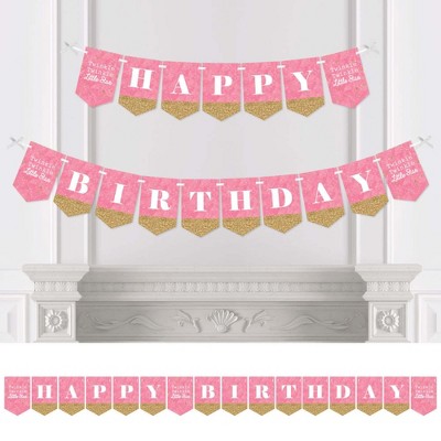 Big Dot of Happiness Pink Twinkle Twinkle Little Star - Birthday Party Bunting Banner - Pink Party Decorations - Happy Birthday