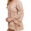 Women's Lace Trimmed Bell Sleeve V-neck Blouse - BluIvy - 3 of 4