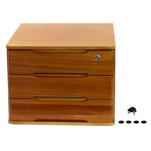 YIYIBYUS 3Tiers Wooden Desktop Storage Box, Desk Organizer with Lockable Drawers - 1 of 4