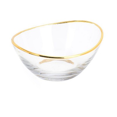 Elegant Clear Glass Serving Bowl with Gold Rim